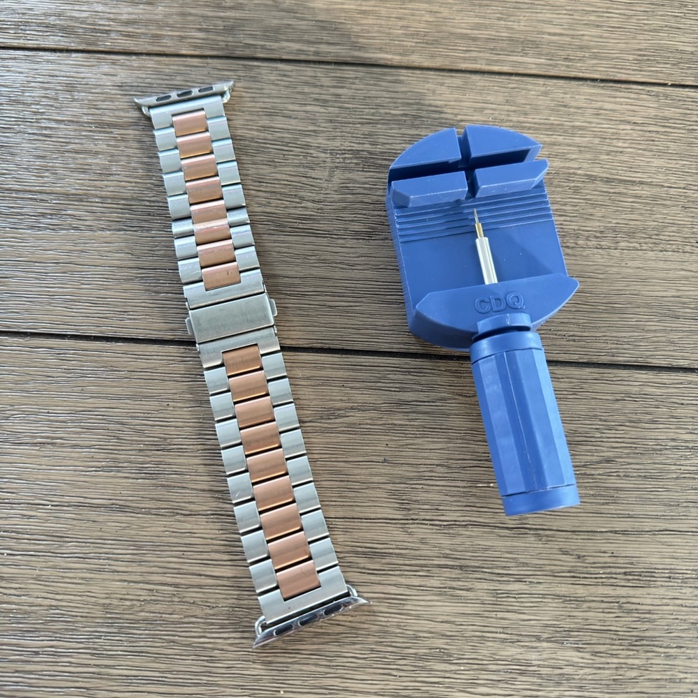 Silver and Rose Gold Apple Watch Band with Tool